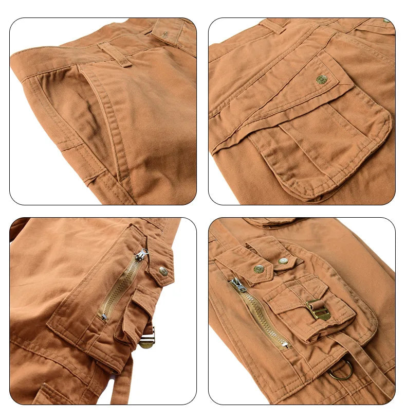 Men's Cargo Pants 100% Cotton Multi-Pocket Work Pants Loose Sports Solid Color Trousers for Men Windproof Wear Resistant Pant