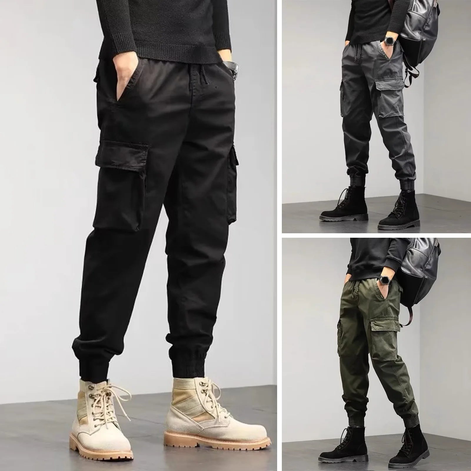 Cargo Pants for Mens Elastic Casual Trousers Zipper Multi Pocket Joggers Male Trousers Work Pants Jogging Pants