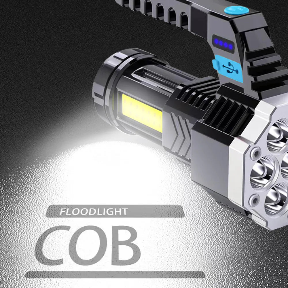 7LED Flashlight 4 Lighting Mode IPX4 Waterproof 4-Level Brightness Adjustable with Power Indicator for Hiking Emergency Survival
