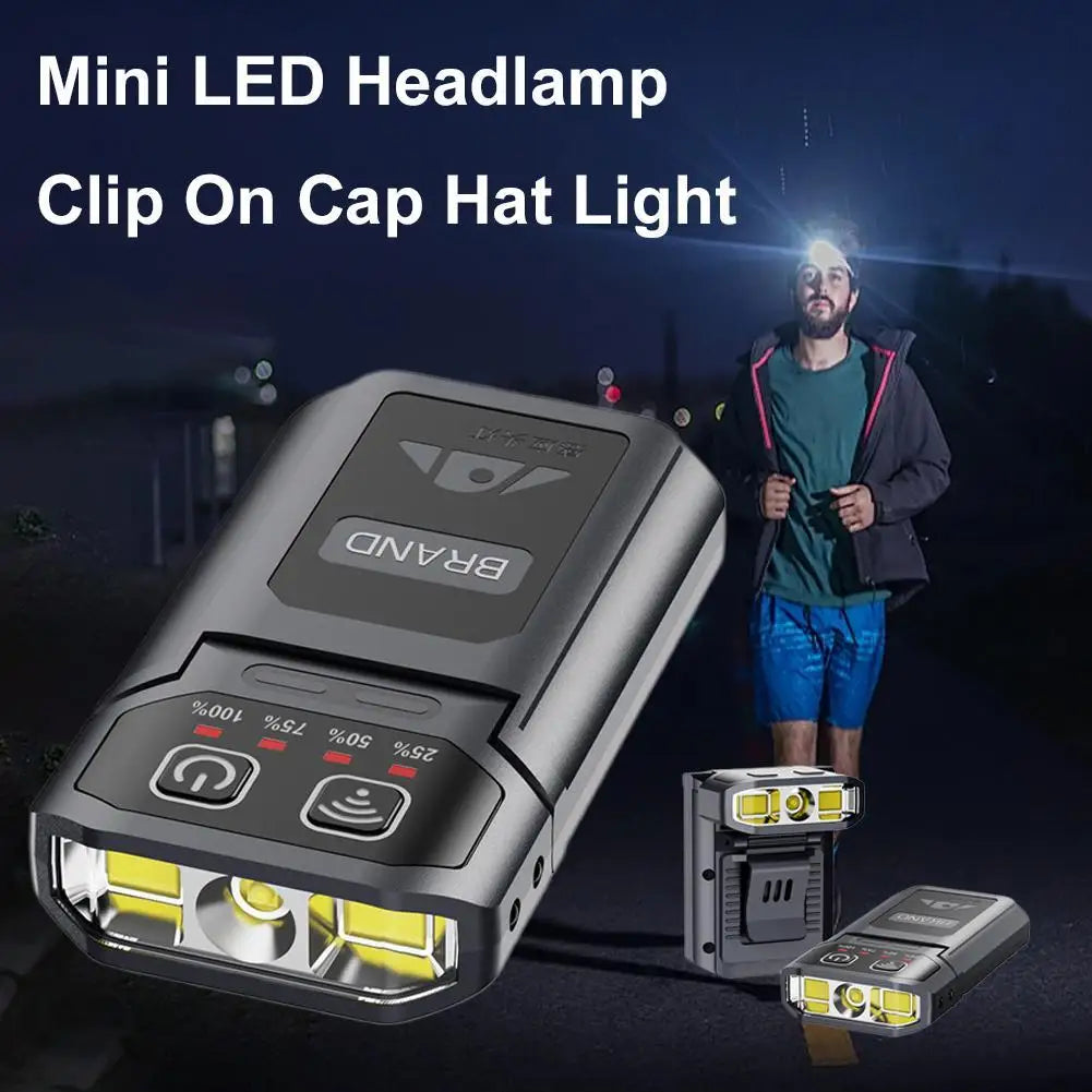 LED Headlamp Clip On Cap Hat Light Head Torch Fishing Camping Lamp USB Rechargeable Head Lamp Portable Lighting Headlight