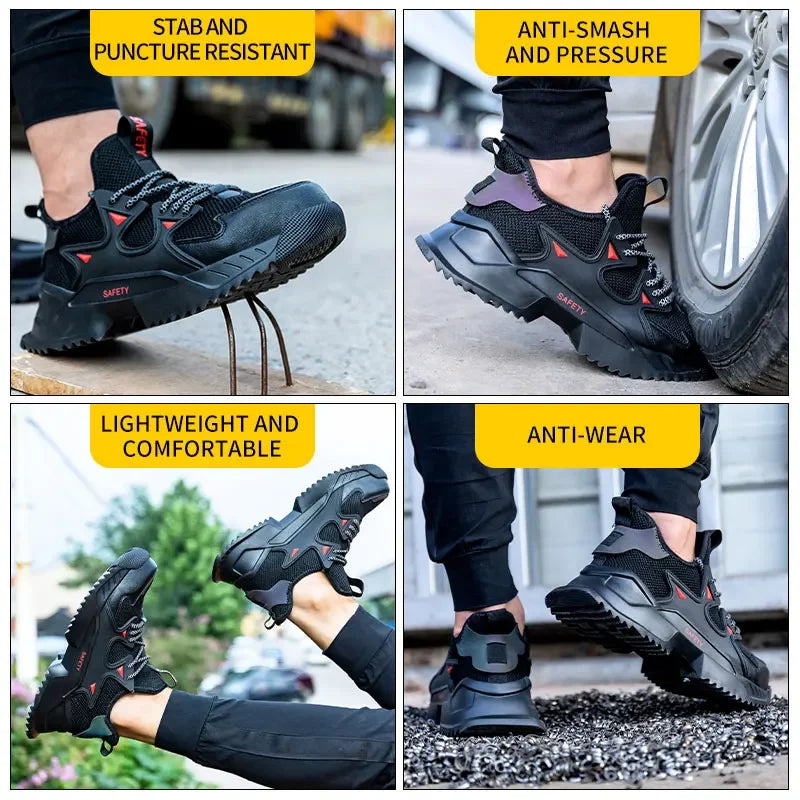 Men's Work Safety Shoes Steel Toe Construction Boots Sneakers Breathable Lightweight Indestructible Industry Shoes Male Footwear