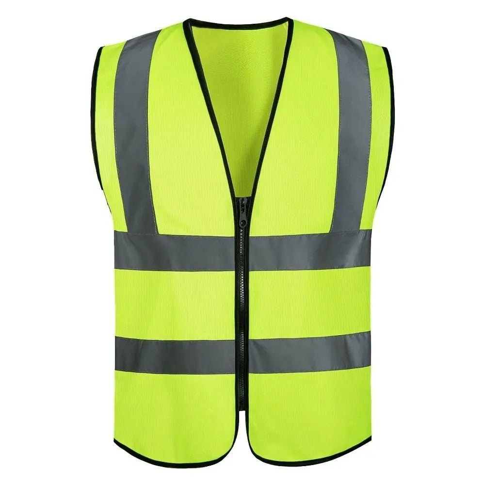 Durable High Visibility Safety Vest Front Reflective Strips Zipper Workwear Uniforms Security Guard Vest Warehouse