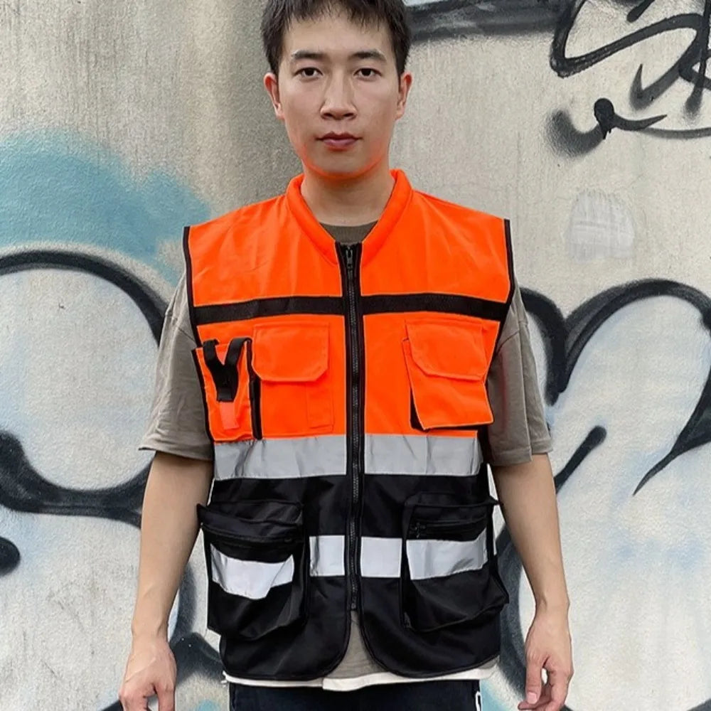 High Visibility Reflective Vest Warning One Size Outdoor Safety Clothing with Pocket Security Construction Clothes Sports