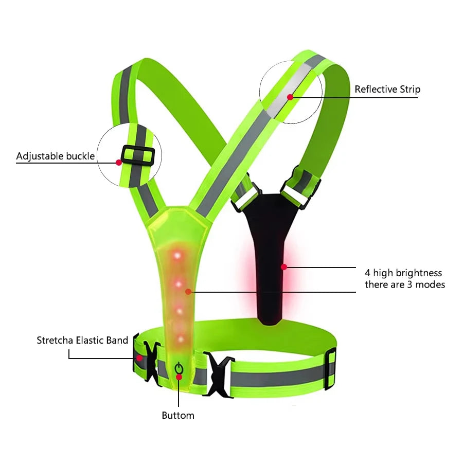 Adjustable Lightweight Safety Vest for Night Walking Running Cycling - Outdoor High Visibility Gear with Safety Straps