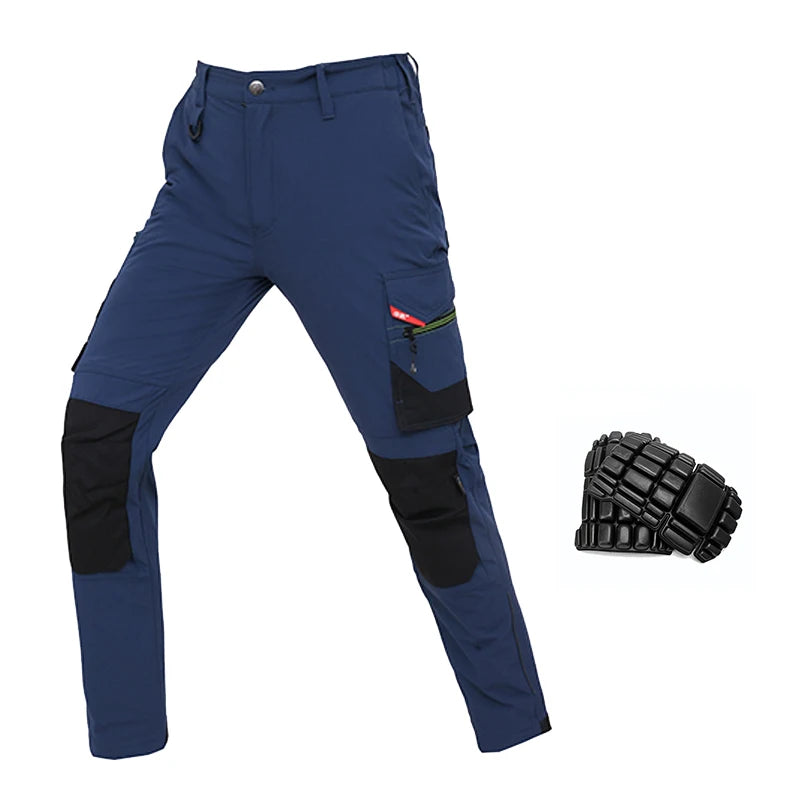 High-stretch Work Pants Multi Pockets Cargo Work Trousers Men with Reflective Stripes Hi Vis Workwear Pants with Knee Pads
