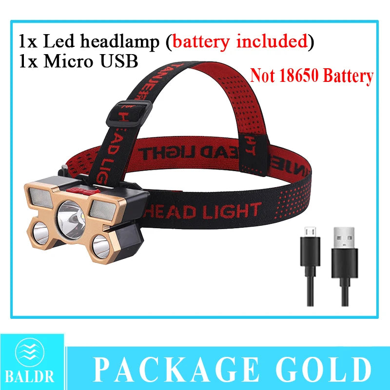 USB Rechargeable Led Five-Head Headlamp Super Bright 18650 Built-in Battery Headlight Portable Head Flashlight Fishing Lantern