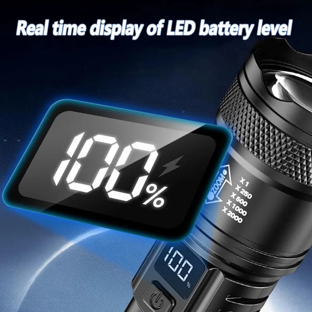 100000LM Super Bright Flashlight Rechargeable LED Torch Long Range Tactical Lamp for Outdoor Waterproof Camping Fishing Lantern