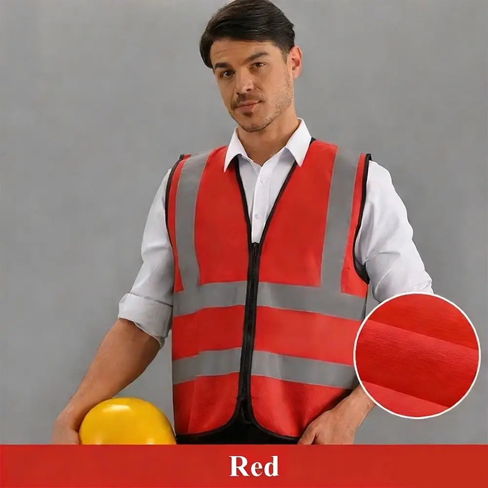 Durable High Visibility Safety Vest Front Reflective Strips Zipper Workwear Uniforms Security Guard Vest Warehouse