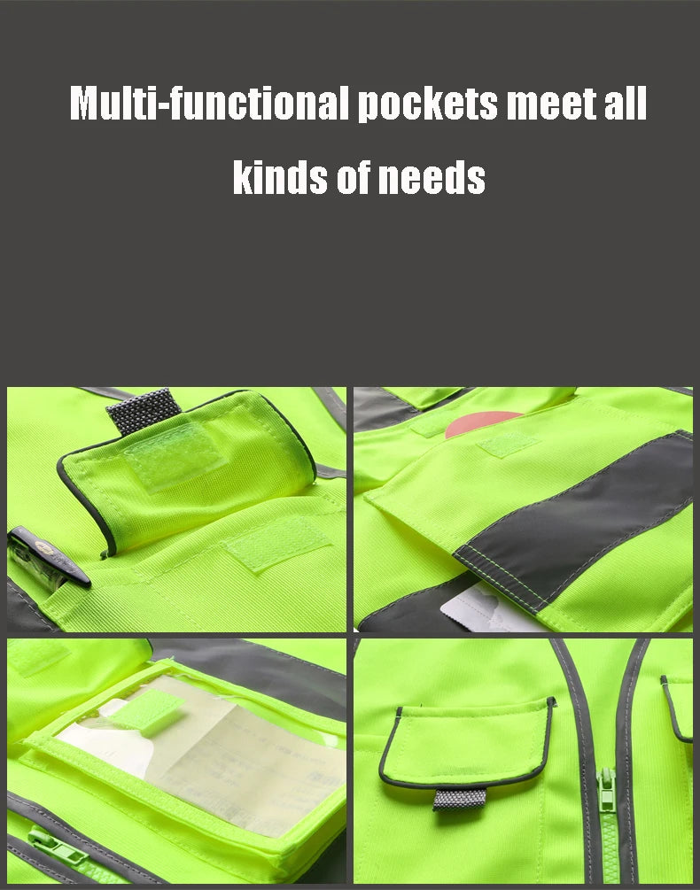 High Visibility Reflective Safety Vest Zipper Front Vest With Reflective Strips Construction Workwear Safety Reflective Vest