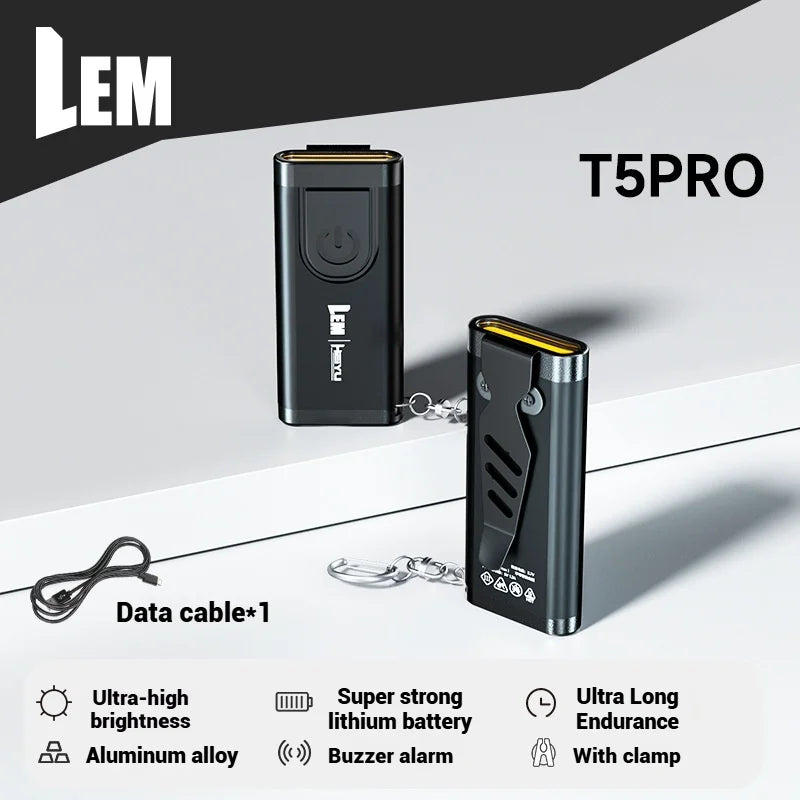 LEM LED Flashlight Outdoor Multi-use Portable Rechargeable Lightweight 70LM 5W 4 Modes with keychain Clamp White Lights Lamp 19g