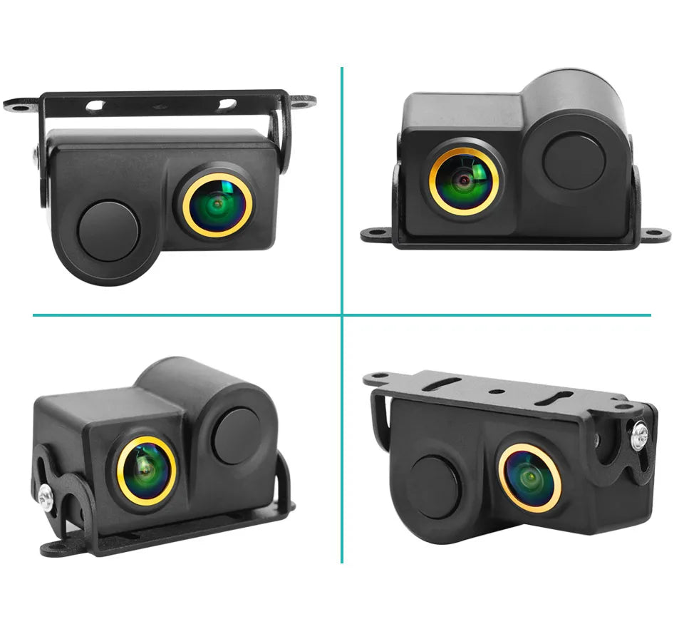 QMKJ HD 1080P Golden Lens Car Radar and Rear View Camera Rear Radar Sensor Early Warning Detector Car Rearview Vehicle Camera