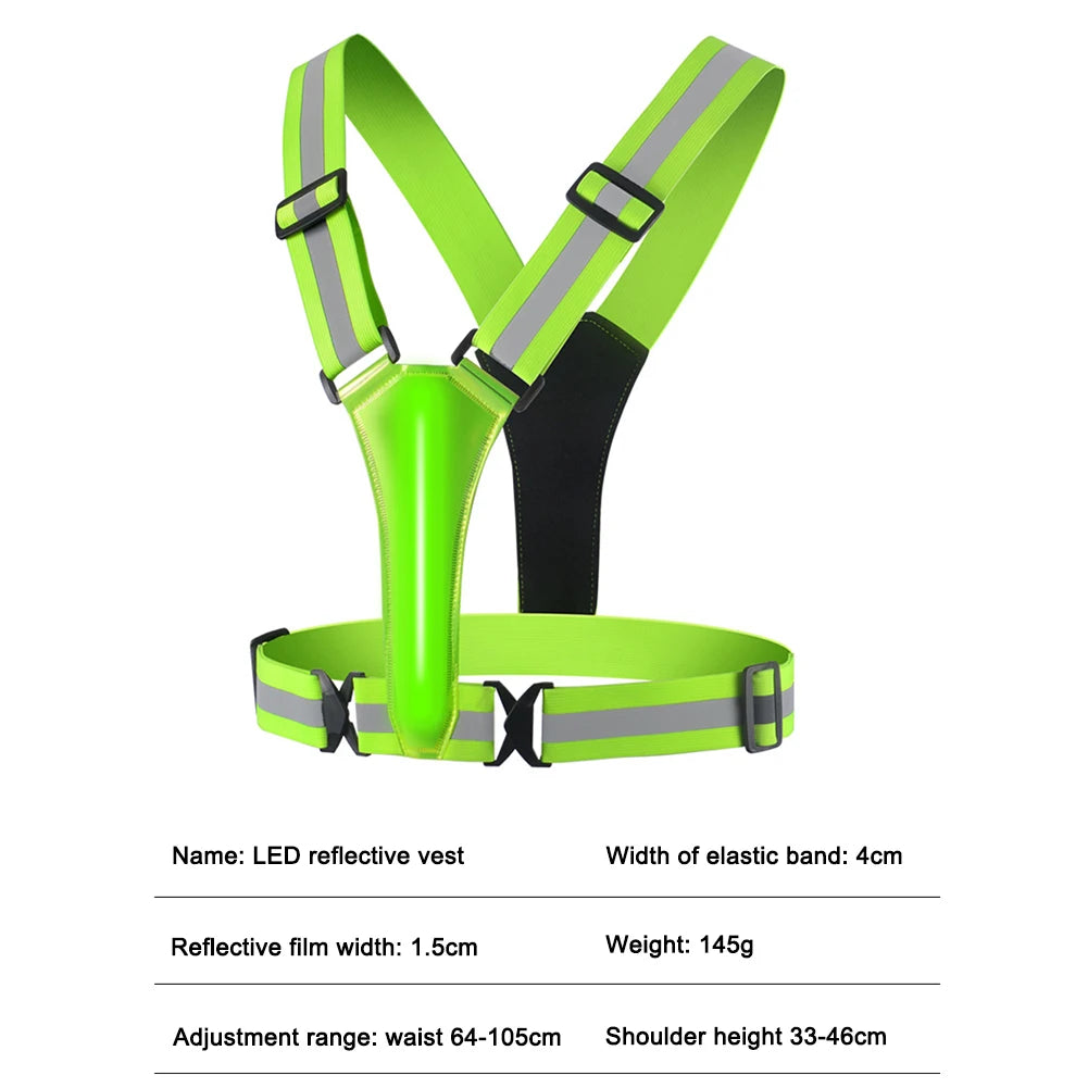 LED Reflective Running Vest Adjustable Elastic Flashing LED High Visibility Reflective Vest Cycling Security Vest for Running an