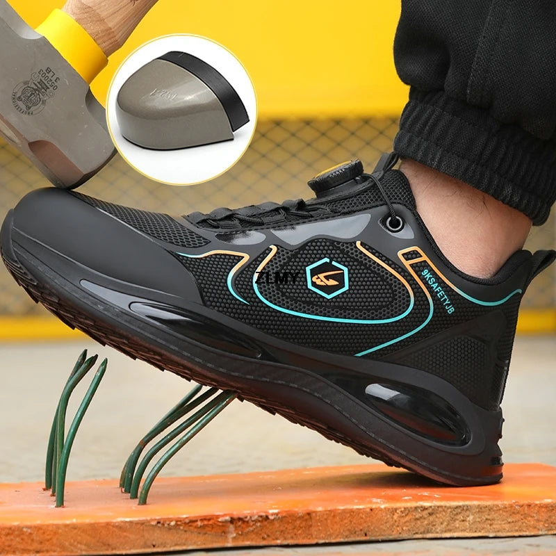 Waterproof Men Safety Shoes Steel Toe Sneakers Rotated Button Puncture Proof Work Safety Boots Man Air Cushion Working Footwear