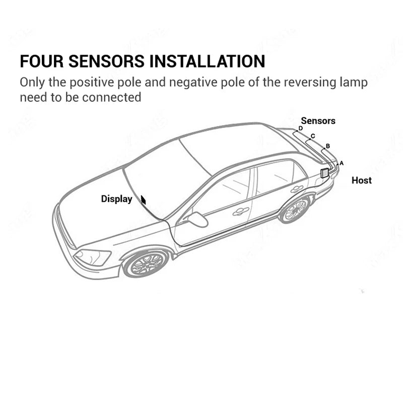 Car Reverse Radar Kit 12VDC Vehicle Parking Sensor System 4 Sensors Backup Assist System with LED Distance Display Sound Warning