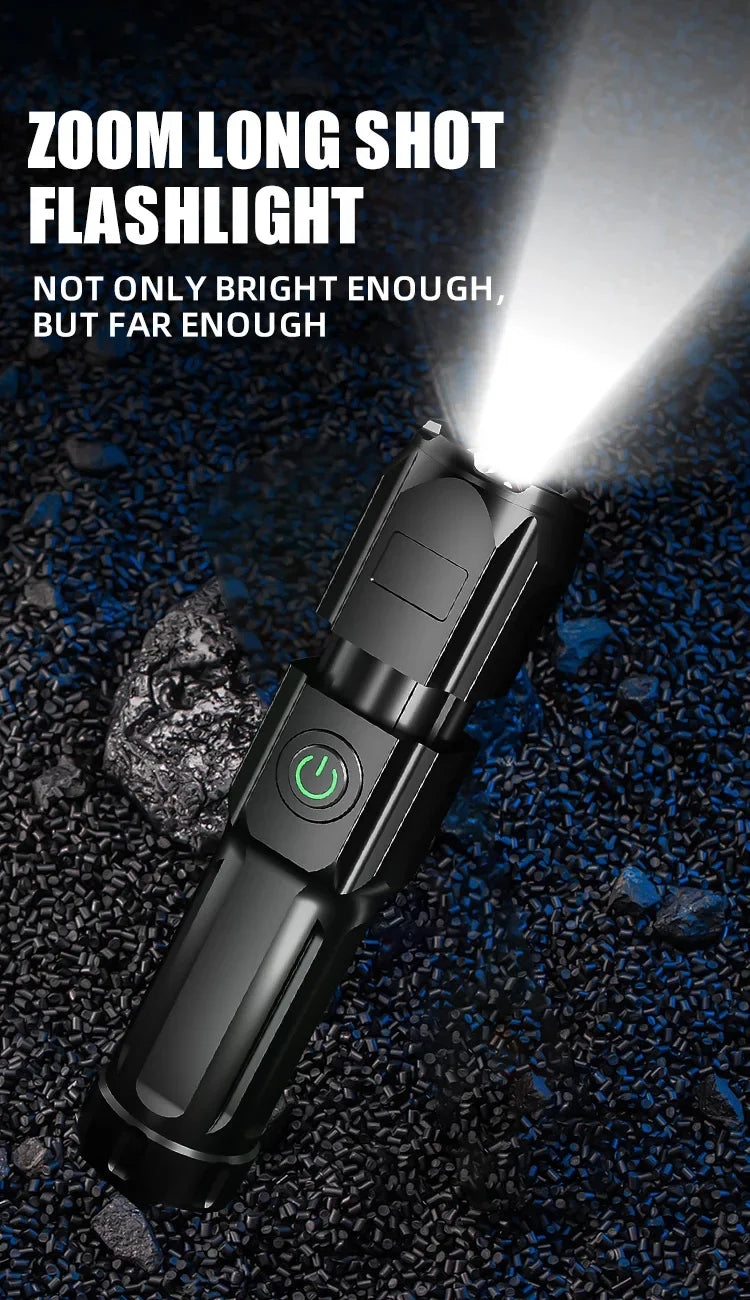 Powerful LED Flashlight Rechargeable USB Built-in Lithium Battery Waterproof Zoom Fishing Hunting Camping Tactical Flashlight