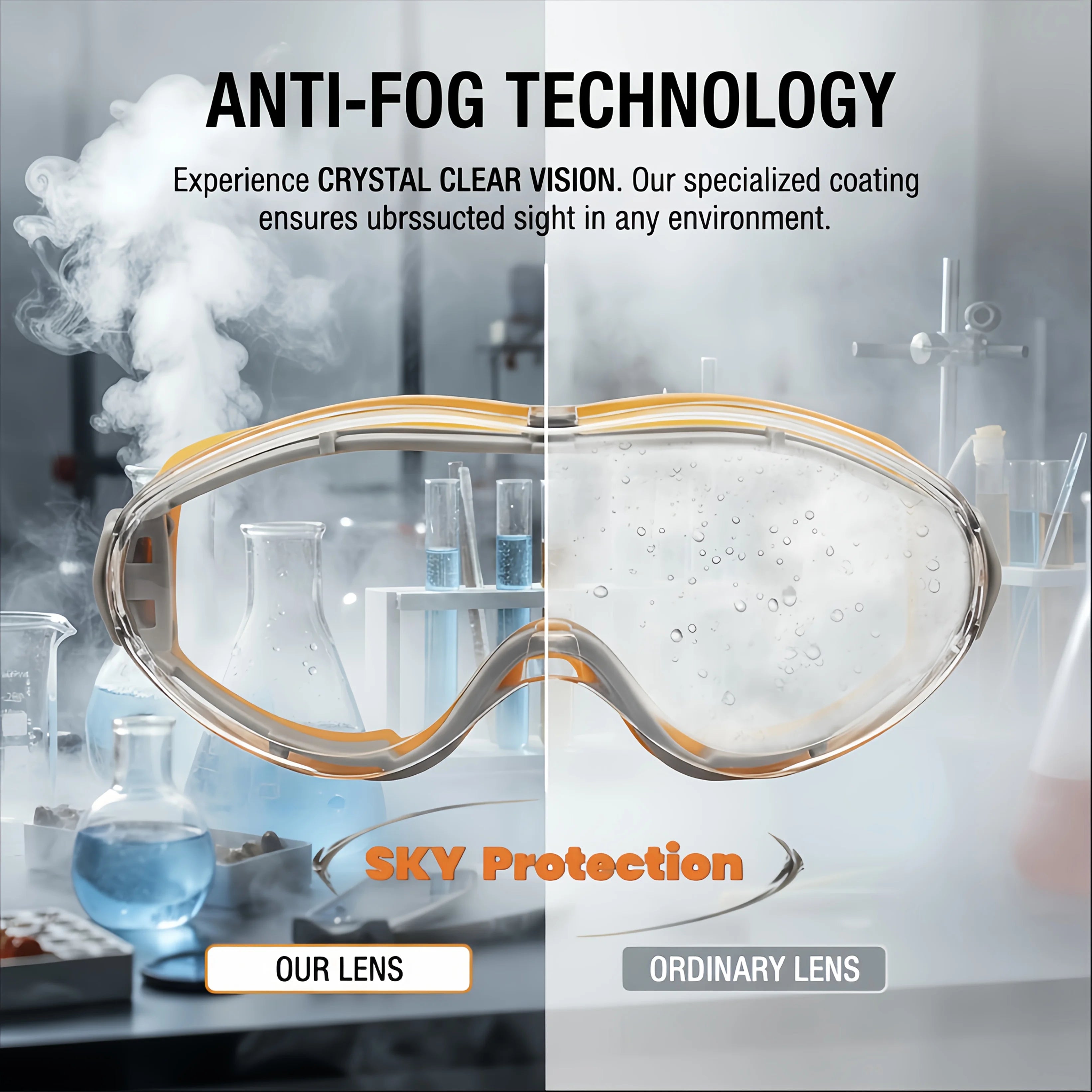 Safety Glasses Anti Fog Protective Eyewear, Splash Proof Dust Proof Windproof Goggles  for Work Lab Industrial, Clear Lens Silic
