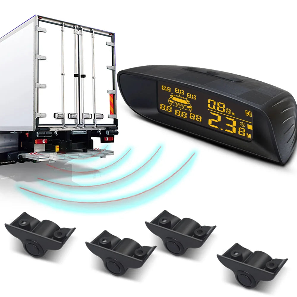 24V Parking Sensor 4 Kit Truck Parktronic Reversing Backup Radar Display For Van Rv Lorry Trailer Detector Voice Beep Alarm Bus