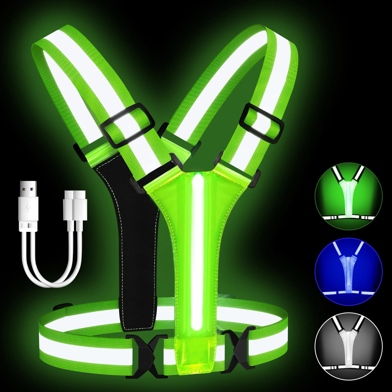 LED Reflective Vest Running Gear USB Rechargeable LED Light Up Vest High Visibility Running Lights for Jogging Running Walking