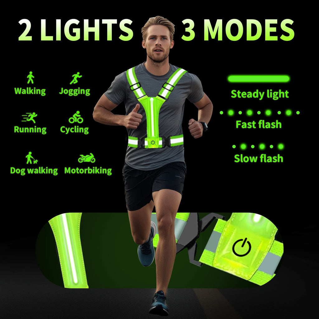 LED Reflective Vest Running Gear USB Rechargeable LED Light Up Vest High Visibility Running Lights for Jogging Running Walking
