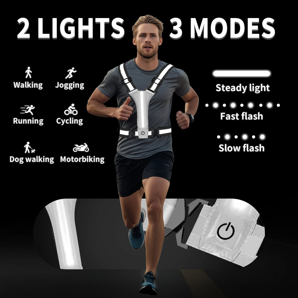 LED Reflective Vest Running Gear USB Rechargeable LED Light Up Vest High Visibility Running Lights for Jogging Running Walking