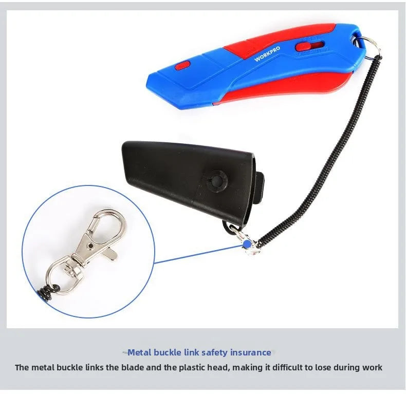 WORKPRO New Safety Cutter with Sheath & Lanyard, Self-Retracting Utility Knife, Compact Box Cutter, W013019