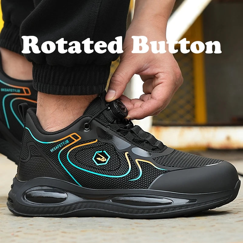 Waterproof Men Safety Shoes Steel Toe Sneakers Rotated Button Puncture Proof Work Safety Boots Man Air Cushion Working Footwear
