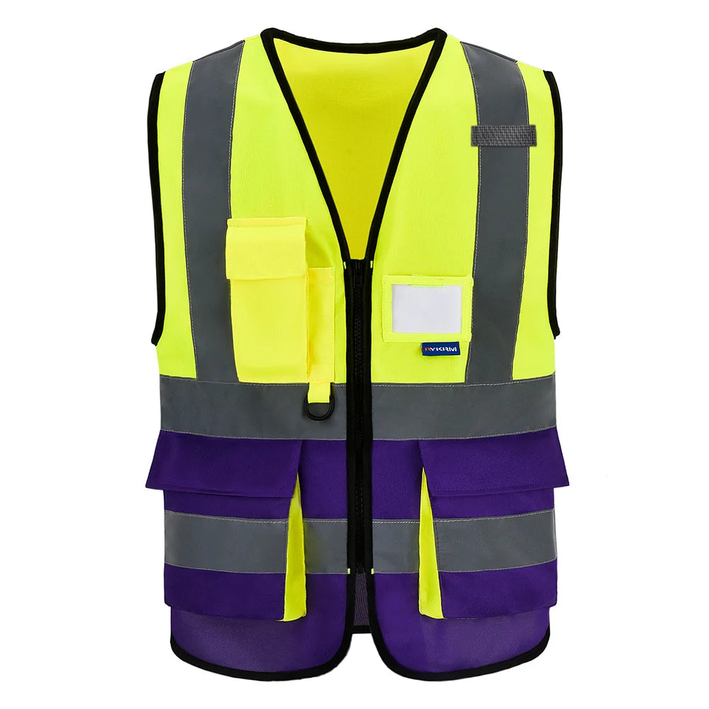 AYKRM High Visibility Reflective Vest  Safety Zip Pocket Hi Viz Security Waistcoats Multi Customized Logo Construction