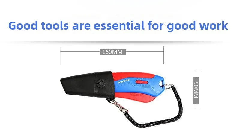 WORKPRO New Safety Cutter with Sheath & Lanyard, Self-Retracting Utility Knife, Compact Box Cutter, W013019