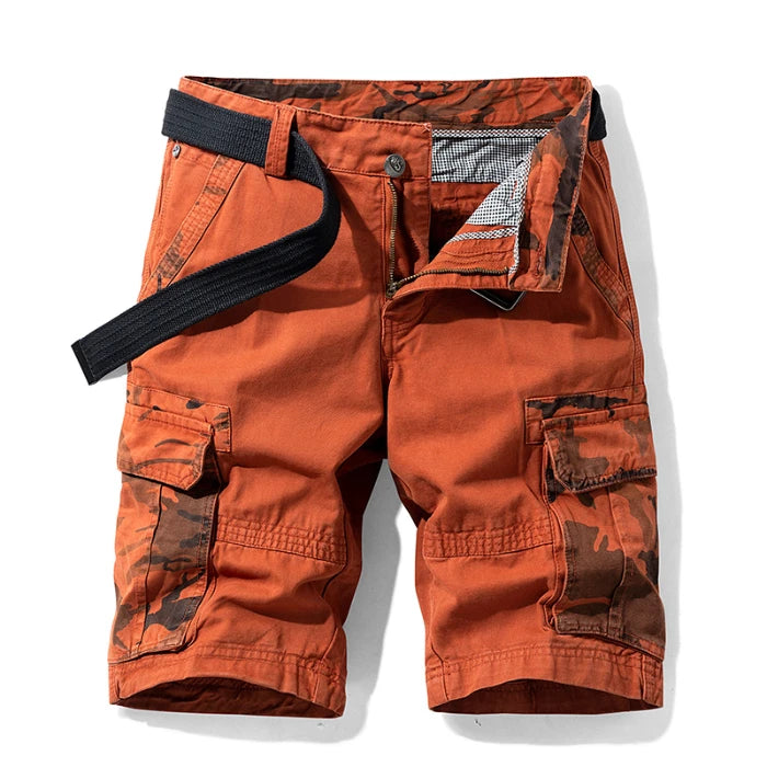 Summer Men's Cargo Shorts Baggy Straight Knee Length Pants Multi-Pocket Khaki Work 100%Cotton Camouflage Twill Short Belt Gift