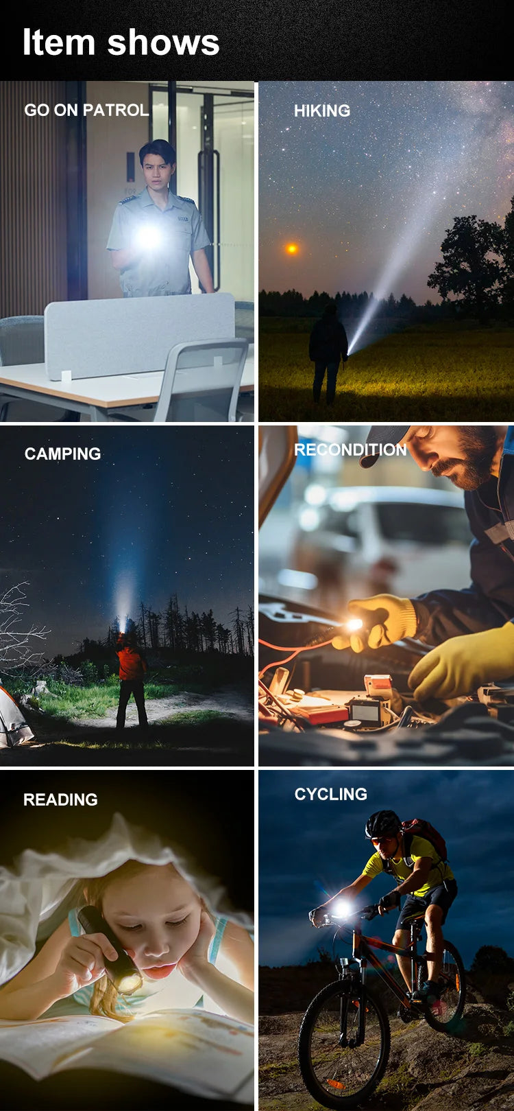 LED Flashlight Strong Light Rechargeable Waterproof Multi Functional Light For Outdoor Camping Fishing Work Lighting Flashlight