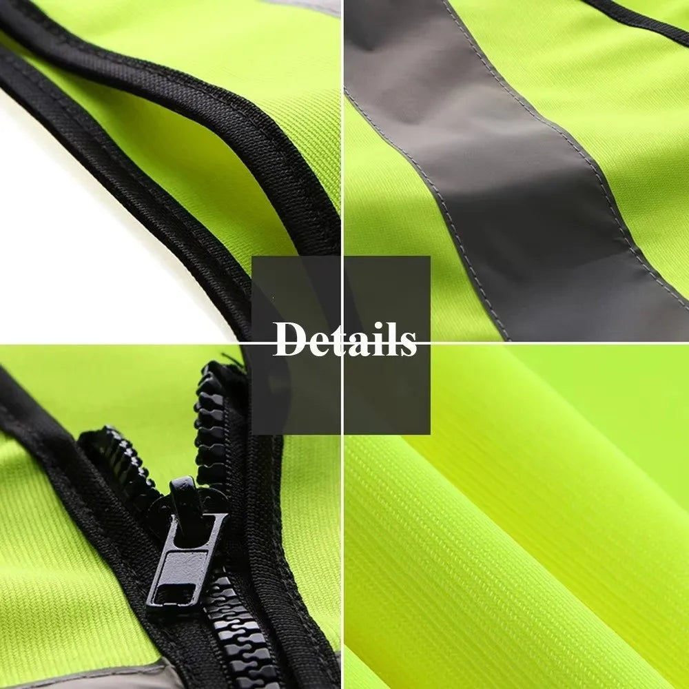 Durable High Visibility Safety Vest Front Reflective Strips Zipper Workwear Uniforms Security Guard Vest Warehouse