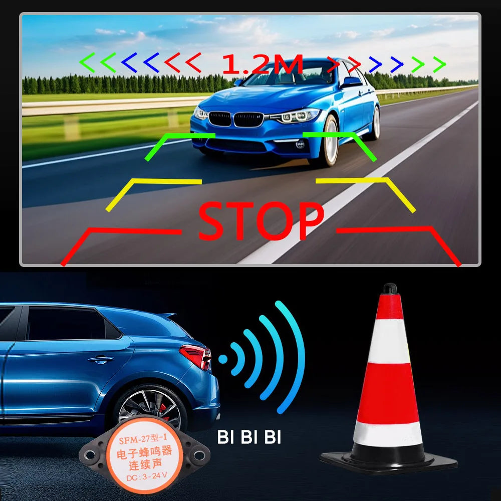 QMKJ HD 1080P Golden Lens Car Radar and Rear View Camera Rear Radar Sensor Early Warning Detector Car Rearview Vehicle Camera