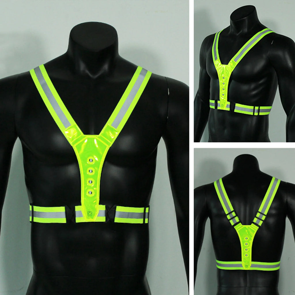 LED Reflective Running Vest Adjustable Elastic Flashing LED High Visibility Reflective Vest Cycling Security Vest for Running an