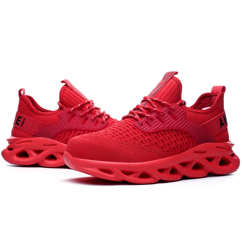 Safety Work Boots Men's Steel Toe Lightweight Breathable Construction Shoes Lace Up Adjustable Industrial Shoes Hiking Sneakers