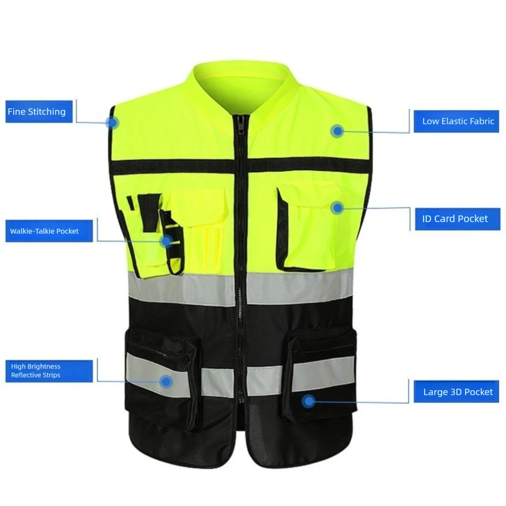 High Visibility Reflective Vest Warning One Size Outdoor Safety Clothing with Pocket Security Construction Clothes Sports