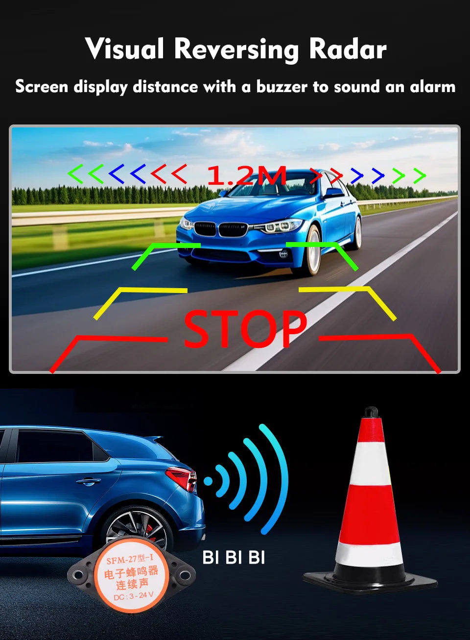 QMKJ HD 1080P Golden Lens Car Radar and Rear View Camera Rear Radar Sensor Early Warning Detector Car Rearview Vehicle Camera