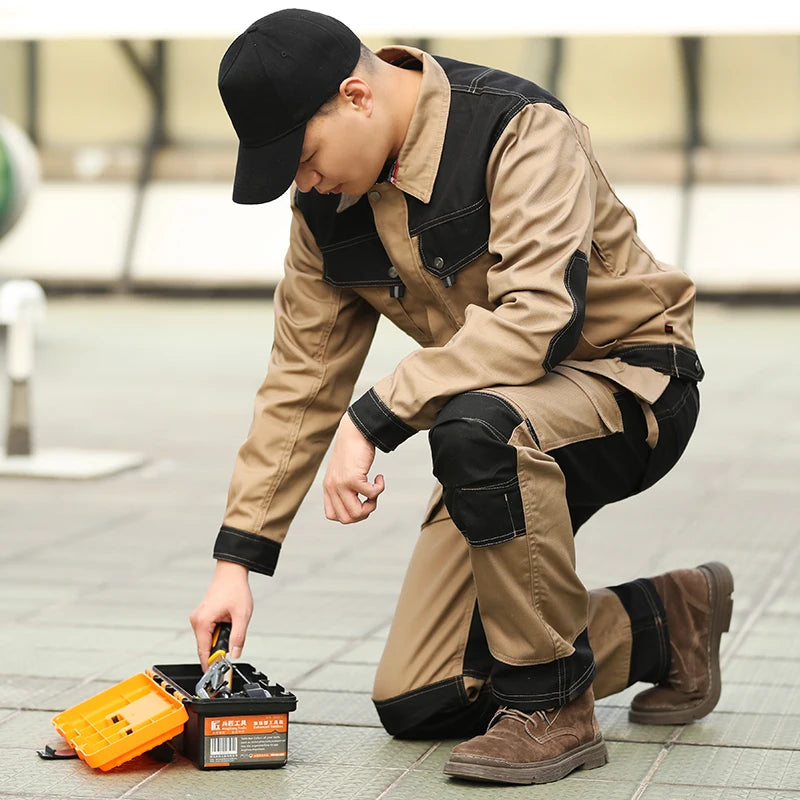 Cotton Working Pants Men Workwear Multi Pockets Cargo Pants Work Trousers Men with Knee Pads Workers Electrician Pants