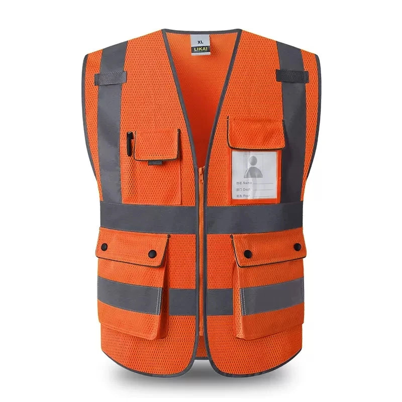 High Visibility Reflective Safety Vest Zipper Front Vest With Reflective Strips Construction Workwear Safety Reflective Vest