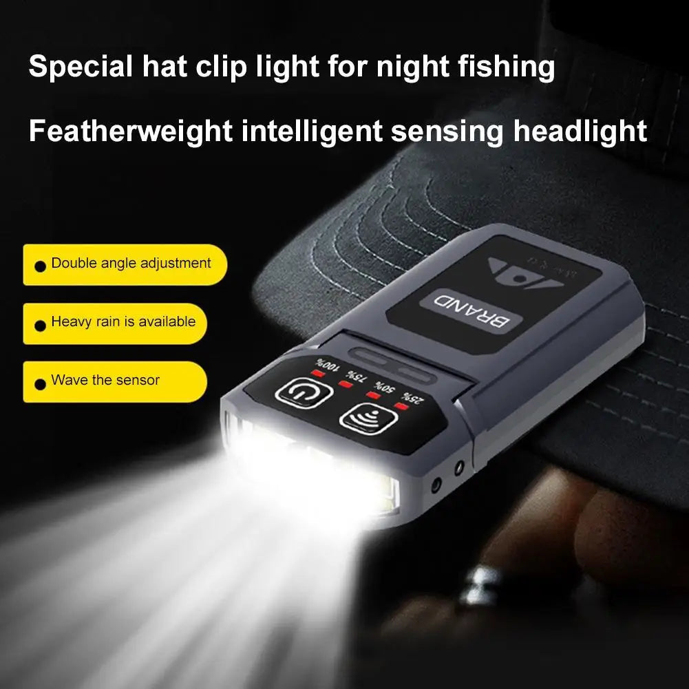 LED Headlamp Clip On Cap Hat Light Head Torch Fishing Camping Lamp USB Rechargeable Head Lamp Portable Lighting Headlight